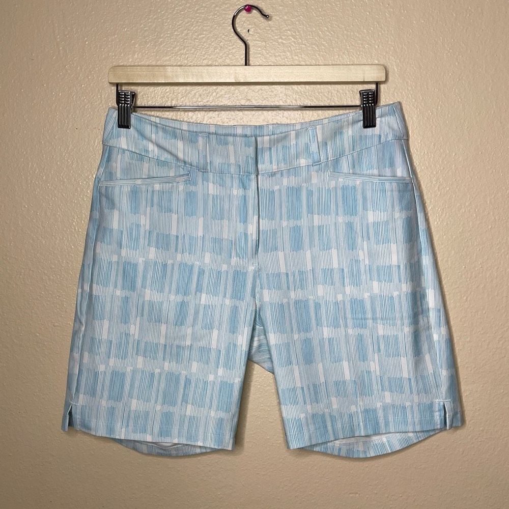 Adidas Shorts Women's 6 Blue Plaid Stretchy Gold Athletic Wear